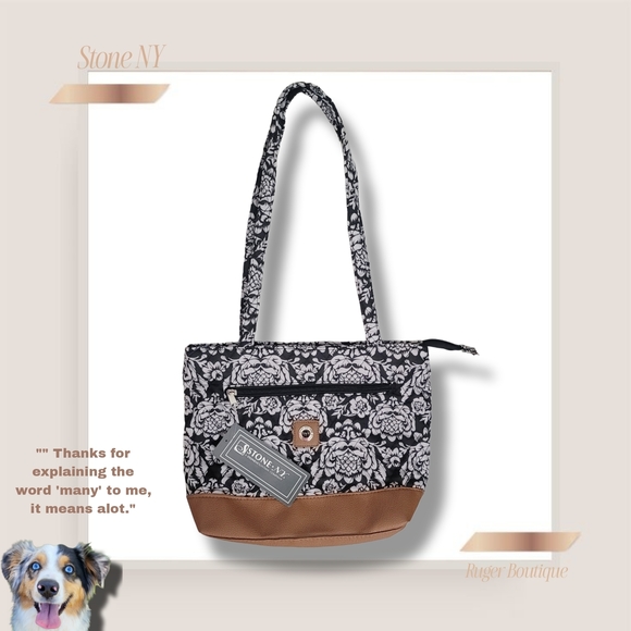 🌿Stone Mountain NY Quilted Floral Tote Bag NWT Black Tan Boho Chic Shoulder Bag - Picture 10 of 11